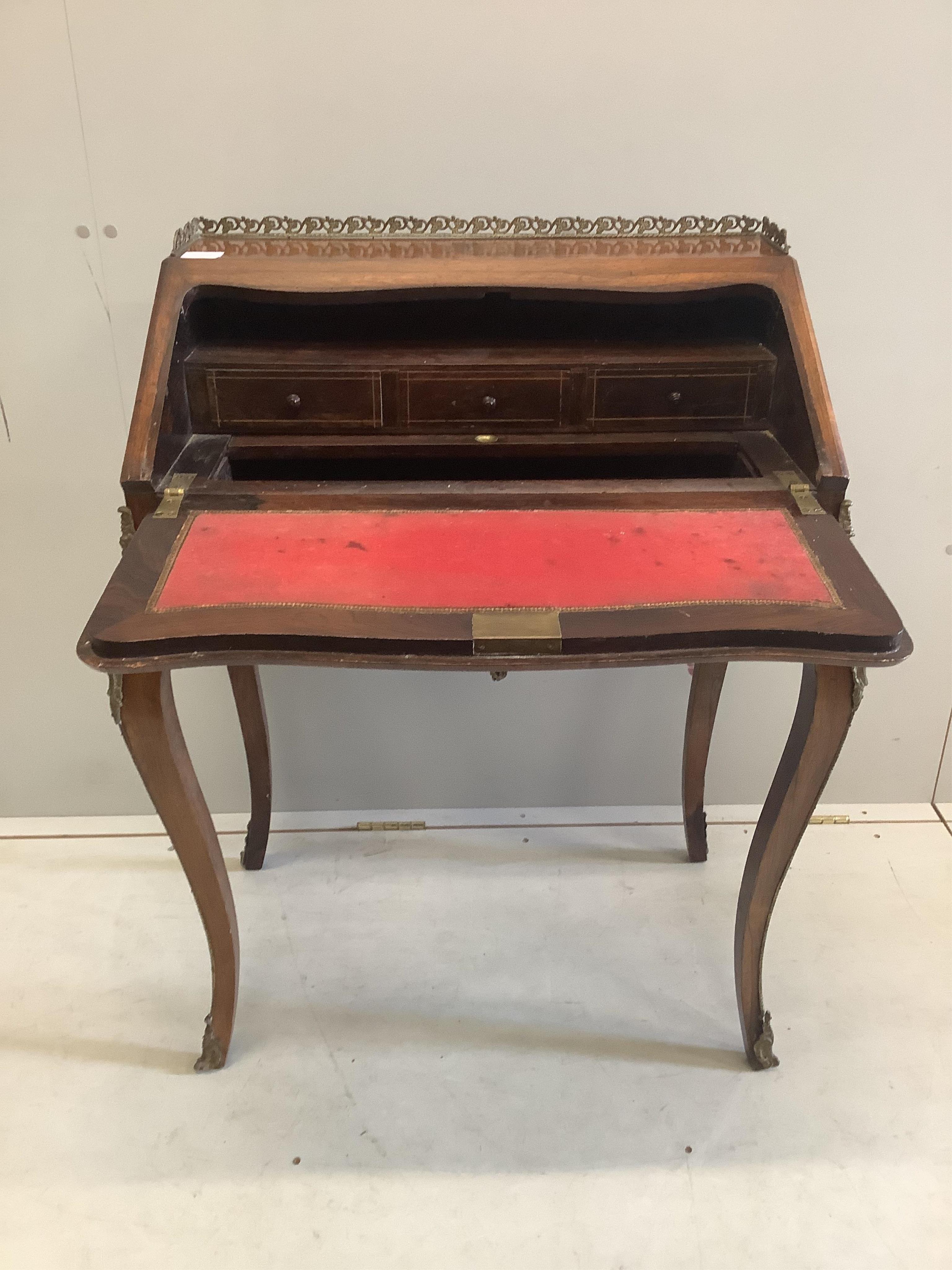 A Louis XV style rosewood and floral marquetry bureau de dame, width 79cm, depth 46cm, height 93cm